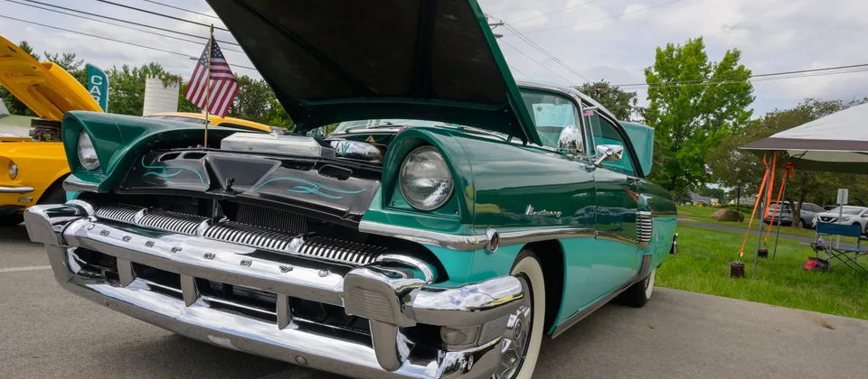 Classic car displayed at the Sunday car show